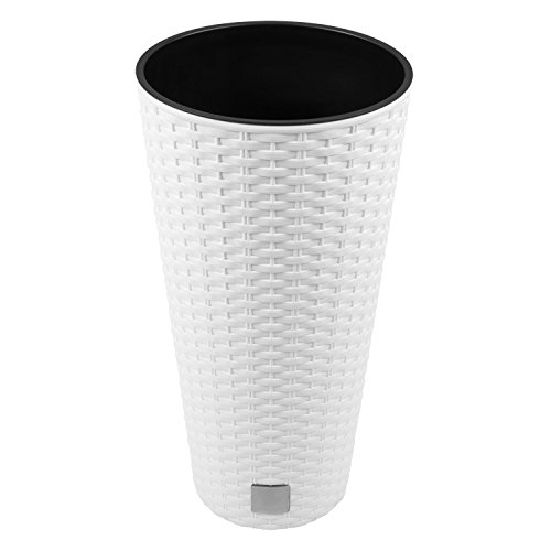 64 Liter Blumentopf Pflanztopf Vase rund Oberfläche Rattan Optik inkl. Pflanzeinsatz DRTUS weiss von Prosperplast