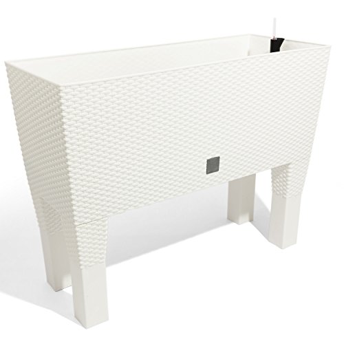 72L Blumentopf Blumenbank m. Füßen in Rattan-Optik Bewässerungssystem Serie Case High weiss von Prosperplast