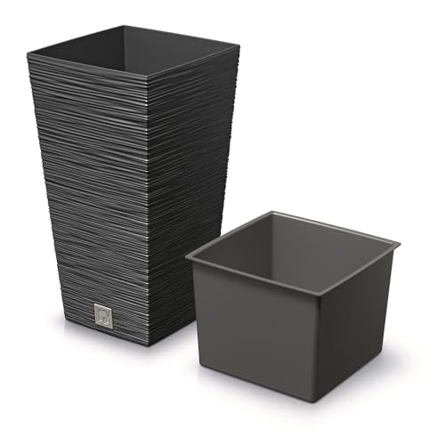 Anthrazitfarbenes Pflanzgefäß mit Behälter, Kollektion FURU, 20 x 20 x 38 cm, Fassungsvermögen 5 L. Anthrazitfarbenes Pflanzgefäß mit Behälter, Kollektion FURU, 20 x 20 x 38 cm, Fassungsvermögen 5 L. von Prosperplast