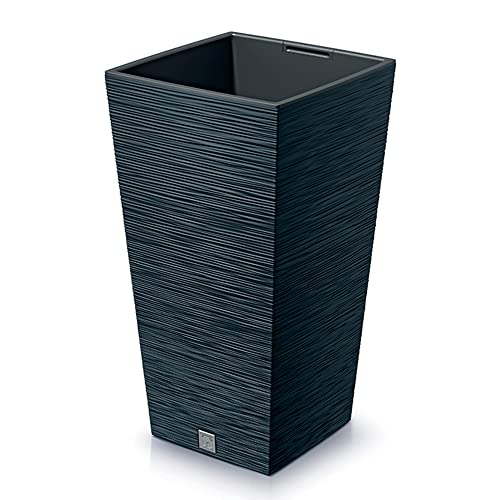 Anthrazitfarbenes Pflanzgefäß mit Behälter, Kollektion FURU, 26,5 x 26,5 x 50 cm, Fassungsvermögen 11 L. von Prosperplast