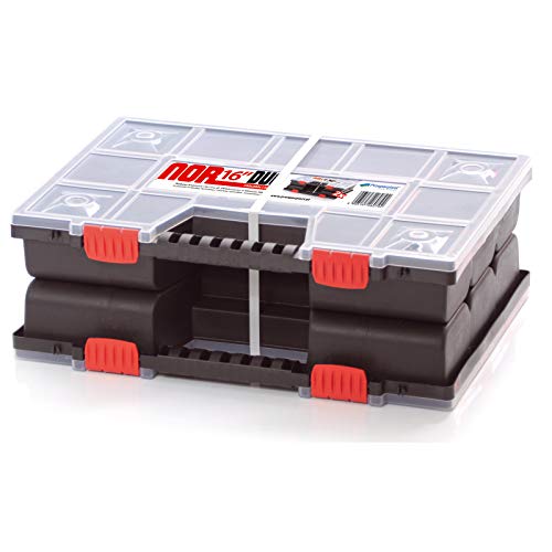 Doppelseitiger Organizer-Koffer Schwarz/Rot Sortimentskasten NOR16DUO Kleinteilemagazin von Prosperplast