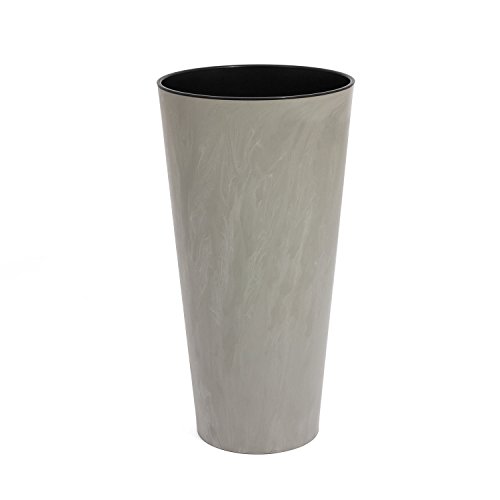 Edler Blumentopf Übertopf inkl. Einsatz Marmor Optik grau matt TUBUS Serie Kunststoff h-380 mm von Prosperplast