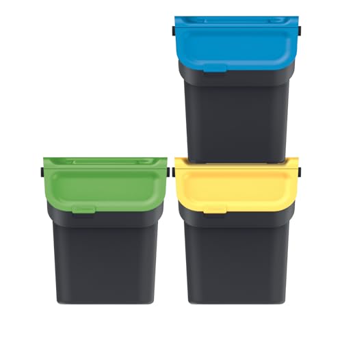 Keden Kaddi Q Mülltrennsystem 3x20L Set mit Aktivkohlefilter, Mülltrennungsbehälter mit Deckel Recycling Recyclingbehälter Abfallsortierkorb Behälter Abfalleimer aus Kunststoff (Schwarz) von Prosperplast