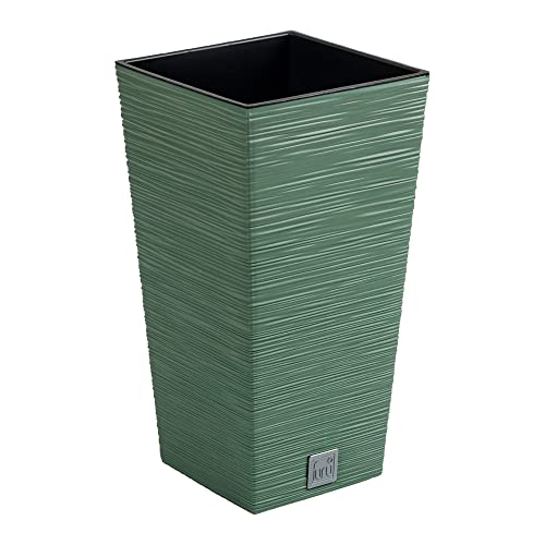 Erdgrüner Pflanzkübel mit Behälter, Kollektion FURU, 26,5 x 26,5 x 50 cm, Fassungsvermögen 11 L. von Prosperplast