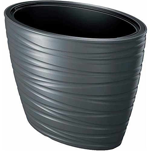 Ovaler Topf mit 56L Plastikkunststoffablagerung in Anthrazitfarbe 58,5 (Länge) x 38,5 (Breite) x 42,3 (hoch) cm von Prosperplast
