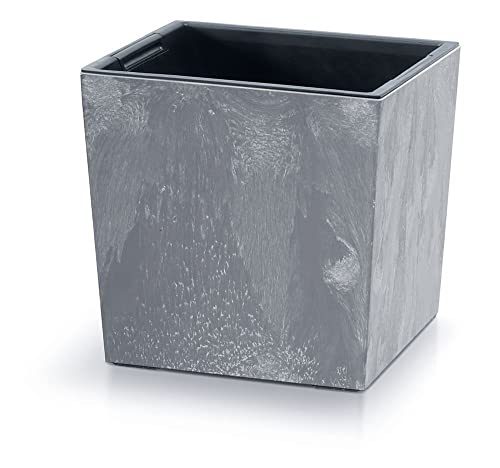 Prosperplast 2in1 Blumentopf mit Einsatz Pflanzkübel Kräutertopf Blumenkübel Beton Optik Kunststoff 24 cm x 24 cm x 23,5 cm (Marengo) von Prosperplast