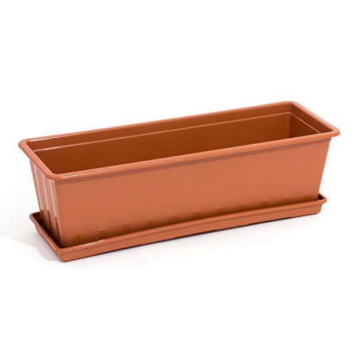 Prosperplast Set Balkonkasten Blumentopf inkl. Untersetzer Halterung 60 cm terracotta von Prosperplast