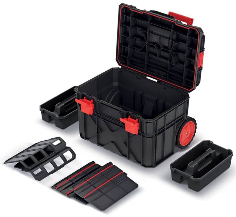Prosperplast Werkzeugkoffer Kistenberg mobile Werkzeugkiste auf Rädern X BLOCK PRO 40 mit 2 Trage von Prosperplast