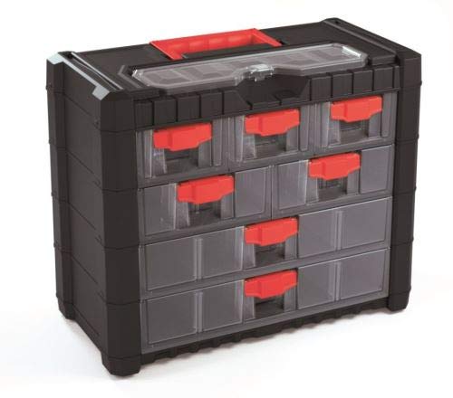 Prosperplast Werkzeugorganiser Aufbewahrungsbox mit Schubfächern Sortimentsbox Sortimentskasten Kunststoff Tragegriff 400 x 200 x 326mm [LxBxH] von Prosperplast
