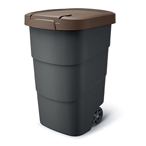 Prosperplast Wheeler 110L Müllbehälter mit Rädern und Deckel Mülltonne Müllgroßbehälter Großmülltonne Universaltonne Kunststoff (Braun) von Prosperplast
