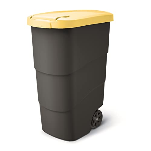 Prosperplast Wheeler 90L Müllbehälter mit Rädern und Deckel Mülltonne Müllgroßbehälter Großmülltonne Universaltonne Kunststoff (Gelb) von Prosperplast