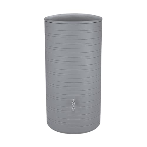 Regentonne grau Regenwassertank Novara 280L UV-witterungsbeständigem Material. Regenwassertonne kindersicherem Deckel und hochwertigen Messinggewinde von Prosperplast