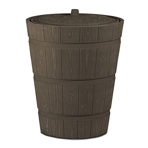Regentonne rund Regenwassertank Rustico mit 275 Liter Volumen in der Farbe braun aus UV- und witterungsbeständigem Material. Frostsicherer Regenwassertonne BZW. Regenfass mit kindersicherem Deckel von Prosperplast
