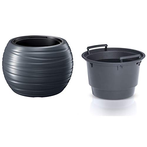 Runder Topf mit Ablagerung 36L Labyrinth aus Kunststoff in Anthrazitfarbe 43,6 (Länge) x 43,6 (Breite) x 29,9 (Höhe) cm von Prosperplast