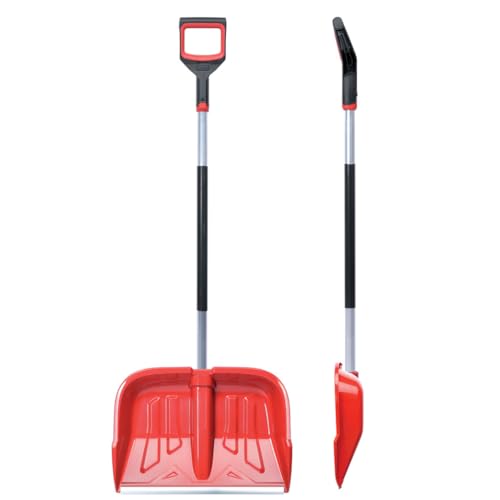 Schneeschaufel aus Kunststoff mit Aluminiumkante, Schneeschieber, Schneeräumer mit ergonomischem Griff, Rot, Breite 50 cm, Höhe 132 cm von Prosperplast