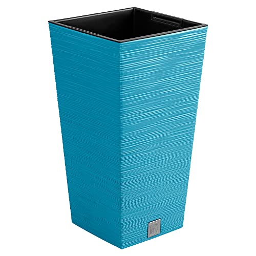 Skandinavisches blaues Pflanzgefäß mit Behälter, Kollektion FURU, 34,5 x 34,5 x 66 cm, Fassungsvermögen 24 L. von Prosperplast