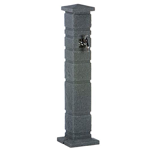 Wasserzapfstelle anthrazit Wasserentnahmestelle Romana black granit aus hochwertigem Kunststoff mit Wasserhahn. Die Wasserzufuhr erfolgt über ein handelsübliches Schlauchstecksystem auf der Rückseite von Prosperplast