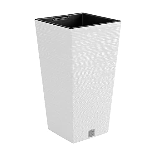 Weißer Blumentopf, mit Behälter, Kollektion FURU, 20 x 20 x 38 cm, Fassungsvermögen 5 L. von Prosperplast