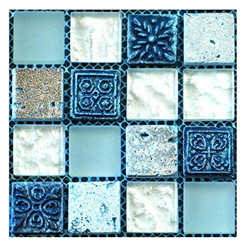 Prosperveil 20 Stück Mosaik-Wandfliesen-Aufkleber, selbstklebend, wasserdicht, für Küche, Badezimmer, Fliesen, Wandaufkleber, Vinyl-Kunstaufkleber, Heimdekoration, 10 x 10 cm (blau) von Prosperveil