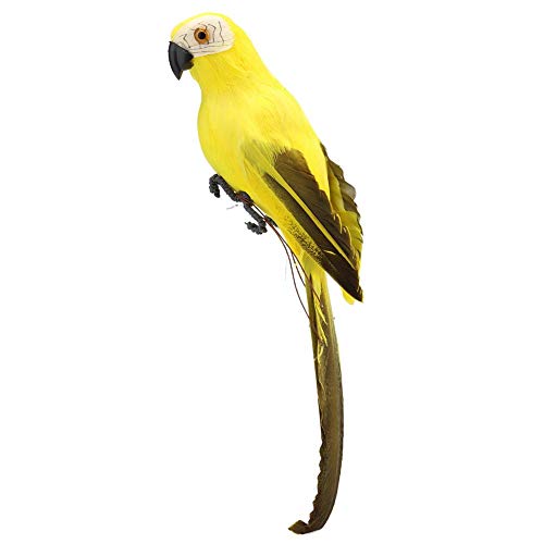 Prosperveil Künstliche Papageienvögel, bunte Federn, Schaumstoff, für Bastelarbeiten, Garten, Dekoration, 28 cm (gelb) von Prosperveil