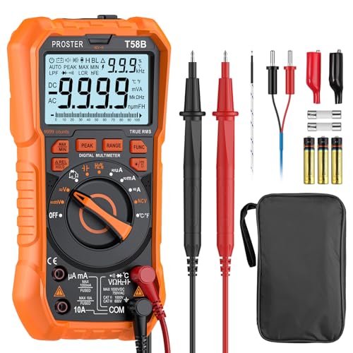 Proster Digitaler Multimeter 9999 Counts TRMS Auto Range NCV Detektor DC AC Spannung Strommessgerät Temperatur Kapazität Widerstand Diode Kontinuität Tester für Elektriker von Proster
