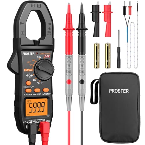 Proster Digitale Stromzange DC/AC Strom 800A TRMS Auto Ranging 6000 Counts LPF LOZ Strommessgerät Multimeter mit Licht für Spannung Strom Widerstand Kapazität Frequenz Durchgang Temperatur von Proster