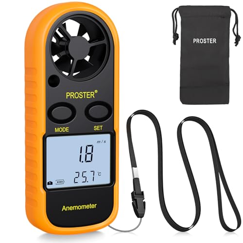 Proster Anemometer - Handheld Windgeschwindigkeitsmesser mit Hintergrundbeleuchtung LCD Windmesser Wind Luftstrom Geschwindigkeit Messung Geschwindigkeit und Temperatur für RC Drohnen Windsurfen von Proster