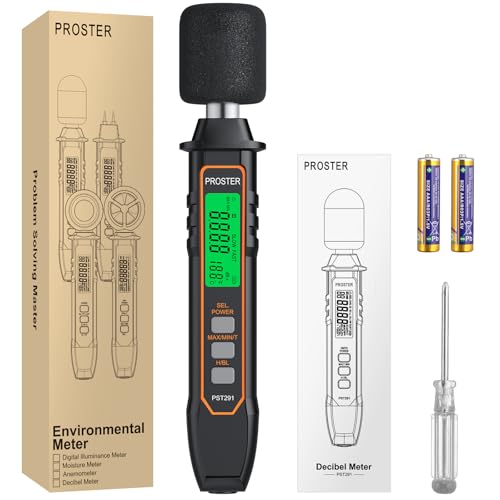 Proster Dezibel Messgerät, Digitaler Schallpegelmesser Tragbarer SPL Meter 30dB bis 130dB MAX Datenhaltefunktion mit LCD-Display und Hintergrundbeleuchtung A-gewichtung für Zuhause und Fabriken Proster Dezibel Messgerät, Digitaler Schallpegelmesser Tragbarer SPL Meter 30dB bis 130dB MAX Datenhaltefunktion mit LCD-Display und Hintergrundbeleuchtung A-gewichtung für Zuhause und Fabriken von Proster