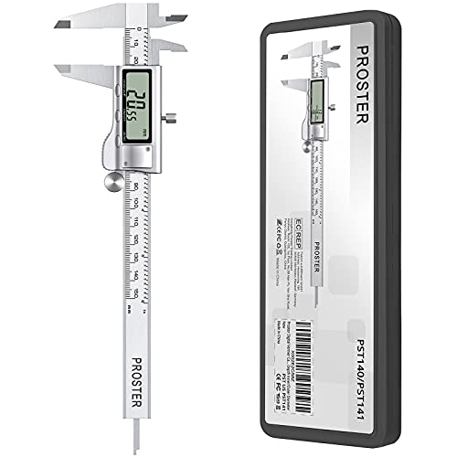 Proster Digital Messschieber 150mm/ 6 Zoll Edelstahl Elektronischer Messschieber Bruch/Zoll/Metrisch Umrechnung Messwerkzeug für Länge Breite Tiefe Innendurchmesser Außendurchmesser von Proster