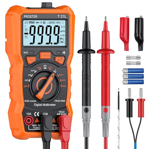 Proster Digital Multimeter mit Induktivitätstest 6000 Zählungen TRMS Auto Bereich NCV Detektor DC AC Spannung 10A AC/DC Strom Messgerät Temperatur Kapazität Widerstand Diode Kontinuität Tester von Proster
