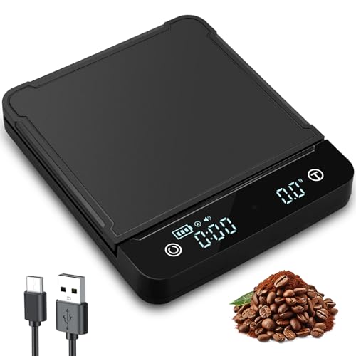 Proster Digitale Kaffeewaage mit Timer 0,1g/3kg Hochpräzise elektronische Küchenwaage mit Countdown-Funktion LED Display Wiederaufladbare Kaffeewaage für Küche Büro von Proster