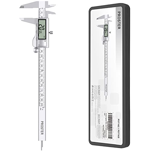 Proster Digitaler Messschieber 8 Zoll/200mm Edelstahl Elektronische Bruchzahl/Zoll/Metrisch Umrechnung Messwerkzeug für Länge Breite Tiefe Innendurchmesser Außendurchmesser von Proster