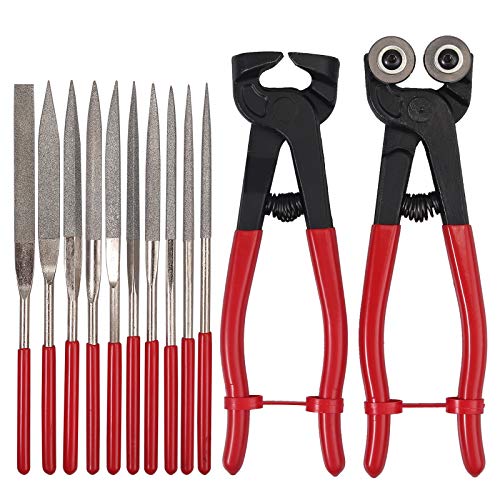 Proster Fliesenzange Kit Keramikfliesen-Schneidzange Fliesenradschneider YG8 Rad Klingen Premium Hartmetall mit 10 PCS Mini Diamond Files Set Schleifwerkzeug für Keramikfliesen Bodenschneiden Polieren von Proster