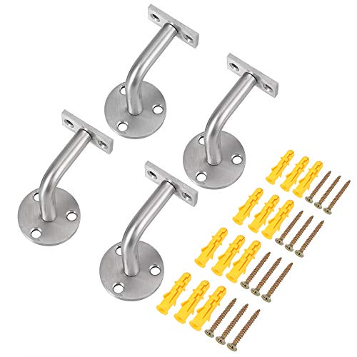 Proster Handlaufhalterungen 4 Stück Handlaufträger Edelstahl Handlaufgeländer mit 12PCS Schrauben und 12PCS Expansionsrohre für Wandhalter Handlaufhalter Treppengeländer Holz Geländer -Silber von Proster