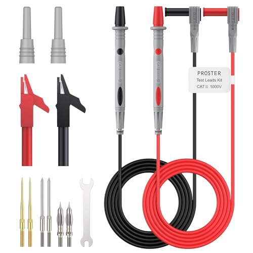 Proster 13 in 1 Multimeter Messleitungen Set 4mm Bananenstecker mit 3 austauschbaren Präzisionssonden - 1mm, 2mm, 4mm, Krokodilklemmen für Multimeter, Elektronik, Auto-Diagnose und Elektroprüfung von Proster