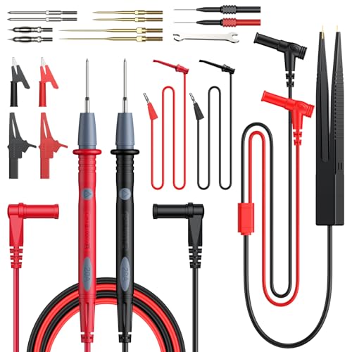 Proster Multimeter Messleitungen Set 24 stk Multimeter Messleitungen Kit mit austauschbaren vergoldeten Multimetersonden Krokodilklemmen Prüfhaken Schneidklemmen Prüfspitzen und SMD-Prüfpinzette von Proster