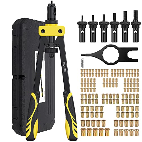 Proster Nietmutternzange Set 14" Professioneller Nietpistole Nietzange Set Doppelgriff Nietpistole mit 6 PCS Austauschbare Dorne Metrische M3 M4 M5 M6 M8 M10 und 150 PCS Nietmuttern -Gelb … von Proster