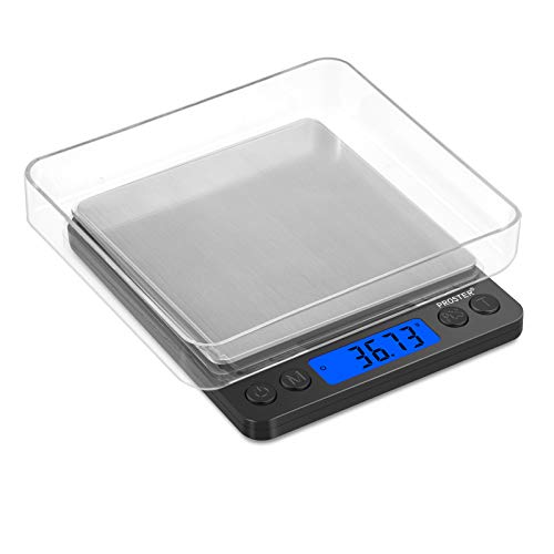 Proster Digitale Taschenwaage 0.01- 500g Elektronische multifunktionale Küchenwaage Briefwaage Feinwaage mit LCD Display mit Hintergrundbeleuchtung und zwei Transparenten Tabletts- Schwarz von Proster