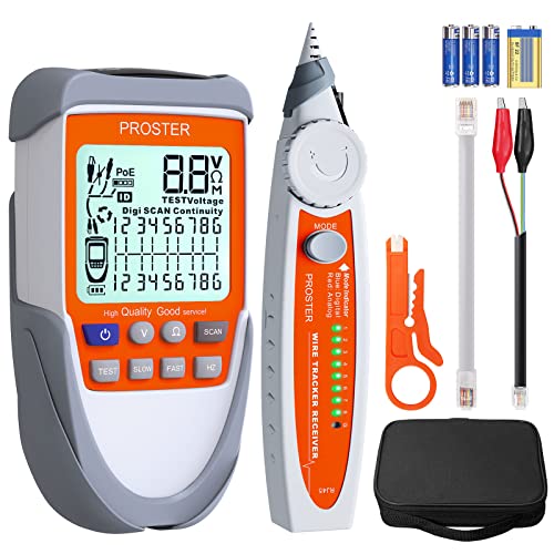 Proster Netzwerkkabeltester Wire Tracker mit POE-Test Telefonkabeltester Netzwerk Testgerät für Kontinuität Batteriespannung Polaritätsprüfung Multifunktions-Kabeltester mit Aufbewahrungstasche von Proster