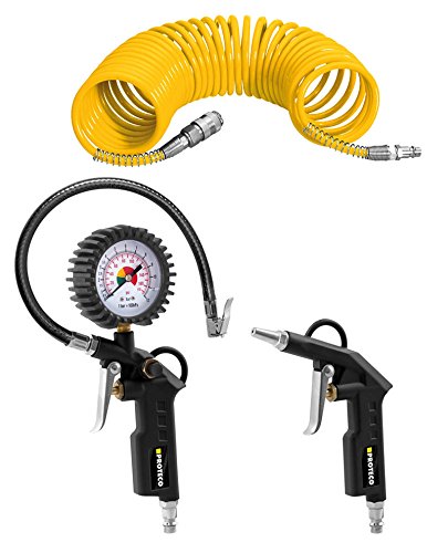 Proteco-Werkzeug® Druckluft-Set Kompressor-Zubehör Reifenfüller Spiralschlauch 3 tlg. von Proteco-Werkzeug