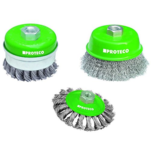 Proteco-Werkzeug® Edelstahldraht-Bürsten Set 3 tlg für Winkelschleifer V2A Inox Topfbürste Kegelbürste Gewinde M14 x 2,0 von Proteco-Werkzeug