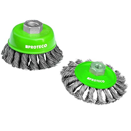 Proteco-Werkzeug® Edelstahldraht Drahtbürste rostfrei Set 2 tlg für Einhand Winkelschleifer V2A Inox Topfbürste Kegelbürste Gewinde M14 x 2,0 Edelstahldraht 0,35 mm von Proteco-Werkzeug