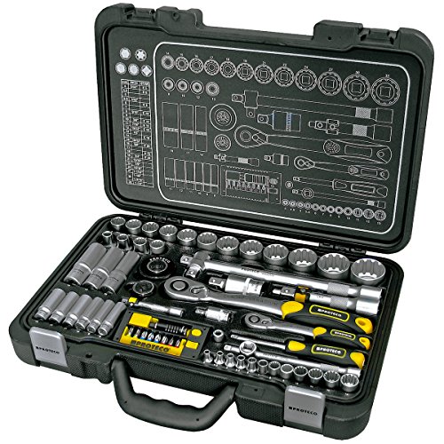 Proteco-Werkzeug® Profi-Steckschlüsselsatz Steckschlüsselkasten 1 4 und 1 2 Zoll 60 Teile Ratschenkasten Knarrenkasten von Proteco-Werkzeug
