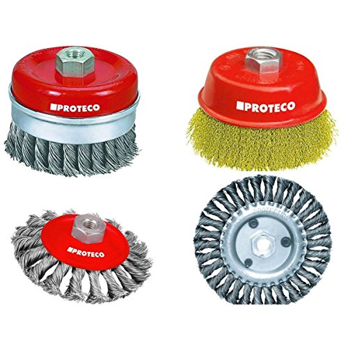 Proteco-Werkzeug® Drahtbürste Set 4 tlg für Winkelschleifer Stahldraht Topfbürste Kegelbürste Rundbürste Gewinde M14 x 2,0 von Proteco-Werkzeug