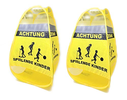 Hochwertiges ACHTUNG Spielende Kinder Pop Up 2er Set - Original Protecticure Aufsteller/Warnwürfel/Straßenwarnschild/Figur für die Sicherheit von Kindern auf der Straße - Langsam Fahren von Protecticure