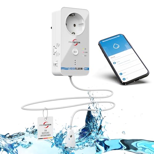 PROTECTOR WA-11 WLAN WASSERMELDER, 3-fache Sicherheit: Alarmiert, Schaltet angeschlossenes Gerät wahlweise EIN oder AUS, meldet auf Ihr Handy. Pumpensteuerung, Smarter Wasseralarm mit App, Aquastop von PROTECTOR