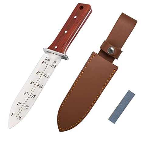 ProtectorTech Grabungsmesser– Digger Schaufel - rostfreies Japanisches Gartenmesser Hori Hori (mit Rot-Holz-Griff und brauner Ledertasche) - Metalldetektor Zubehör von ProtectorTech