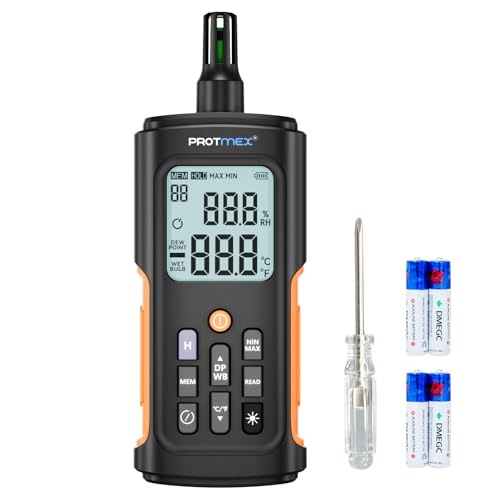 YT606 Temperatur und Luftfeuchtigkeitsmesser mit Umgebungstemperatur, relativer Luftfeuchtigkeit, Taupunkt, Feuchtkugel-Thermometer, Digital-Thermometer Min/Max Hold, LCD-Hintergrundbeleuchtung YT606 Temperatur und Luftfeuchtigkeitsmesser mit Umgebungstemperatur, relativer Luftfeuchtigkeit, Taupunkt, Feuchtkugel-Thermometer, Digital-Thermometer Min/Max Hold, LCD-Hintergrundbeleuchtung von Protmex