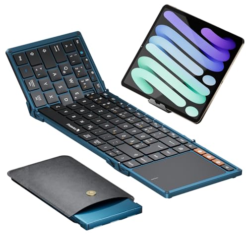 ProtoArc XK01 TP Bluetooth Tastatur Faltbare mit Touchpad - QWERTZ Deutsch mit Trackpad, iPad Tastatur für iOS, Android, Windows Laptop PC Tablet - Blau von ProtoArc