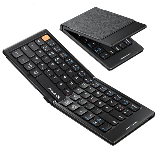 ProtoArc Faltbare Kompakte Tastatur QWERTZ, XK04 Tragbare Bluetooth-Tastatur mit PU-Lederhülle, Kabellose Mini Reise Tastatur für iPad, iPhone, Smartphone, Tablet und Laptop - Schwarz ProtoArc Faltbare Kompakte Tastatur QWERTZ, XK04 Tragbare Bluetooth-Tastatur mit PU-Lederhülle, Kabellose Mini Reise Tastatur für iPad, iPhone, Smartphone, Tablet und Laptop - Schwarz von ProtoArc